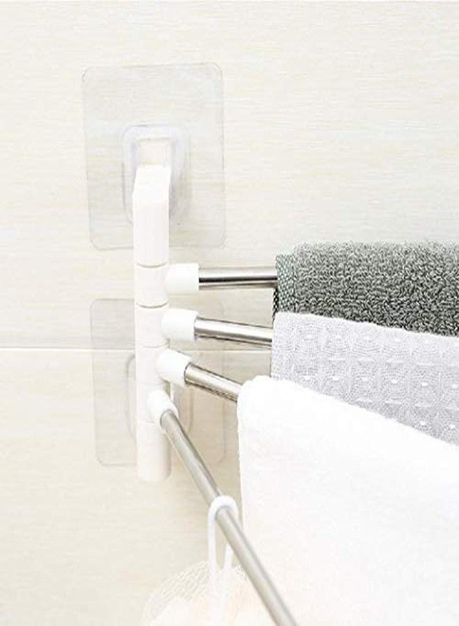 Mobhada 4 Bar Stainless Steel Folding Towel Hanging Bathroom Kitchen Holder Organizer Foldable Portable Adhesive Stand Long with Chrome Finish with Hanger - Image 4